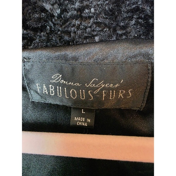Donna Salyers Fabulous Furs Black Faux Fur Jacket Shawl Collar Coat Womens Large - Picture 3 of 7